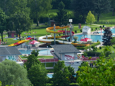 water slide, leisure pool, water park, slide, water, outdoor pool, swim