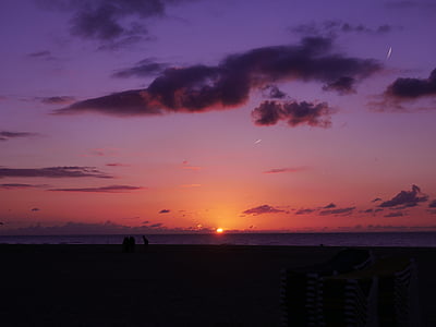 Playa, sillas de playa, nubes, Costa, amanecer, al atardecer, naturaleza
