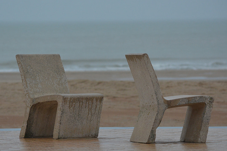 kursi, laut, sisanya, Duo, Pantai, Oostende