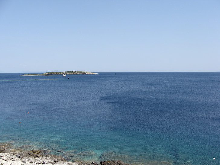 Mar, panoràmica, illa, l'estiu, blau, cel, Adriàtic
