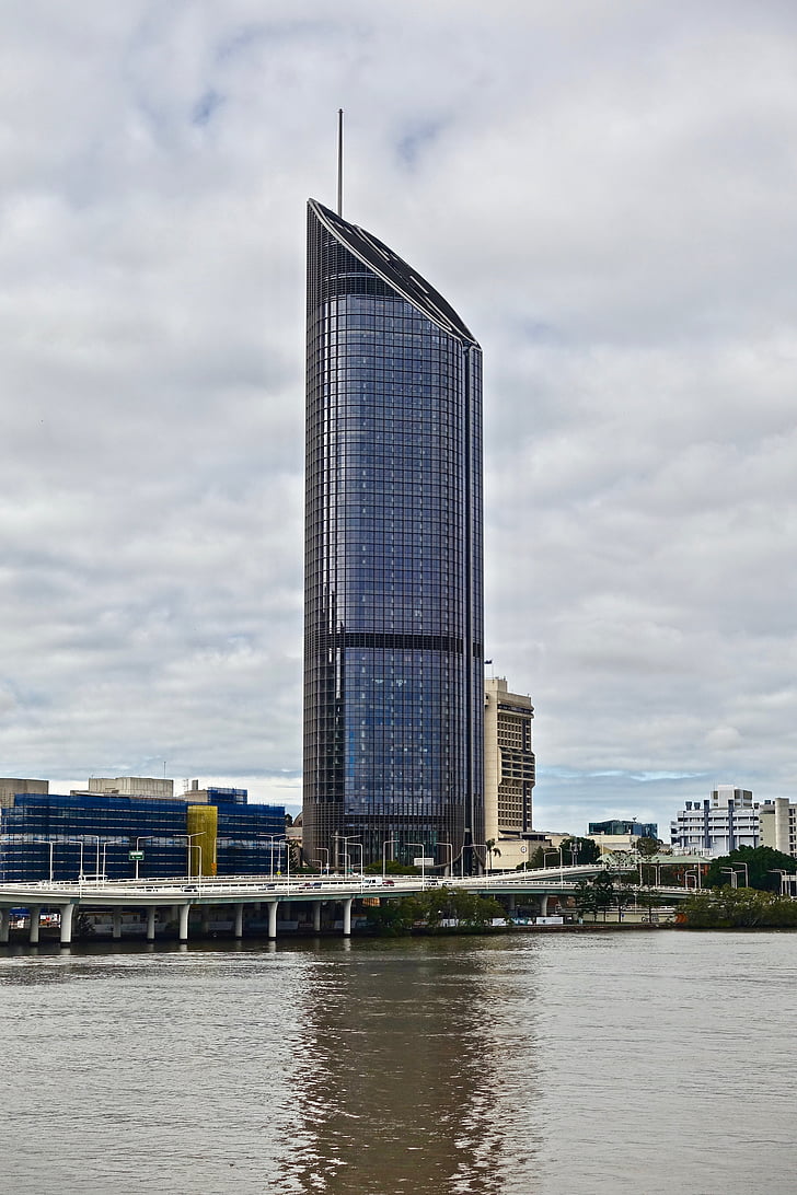 felhőkarcoló, torony, Brisbane, folyó, építészet