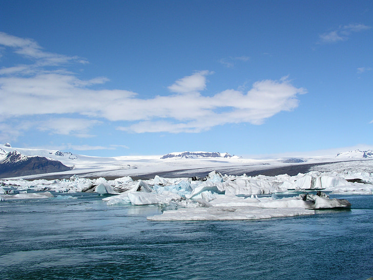 Islandija, ledynas, ledo lytys jį, ledyninį ežerą, sniego peizažas, ledo, šaldymo