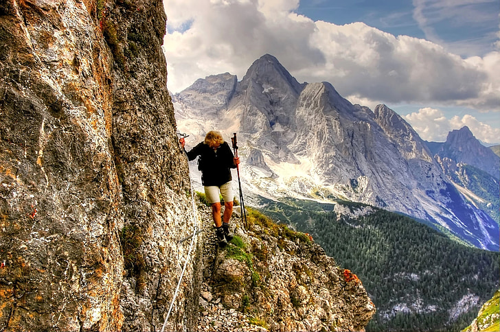Dolomiterna, klättra, bergen, Italien, vandring, hög, alpin klättring
