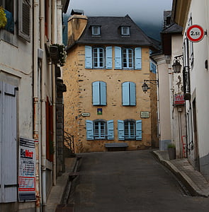 france, street, street in europe, blue shutters, luz saint saveur, shutters, french house