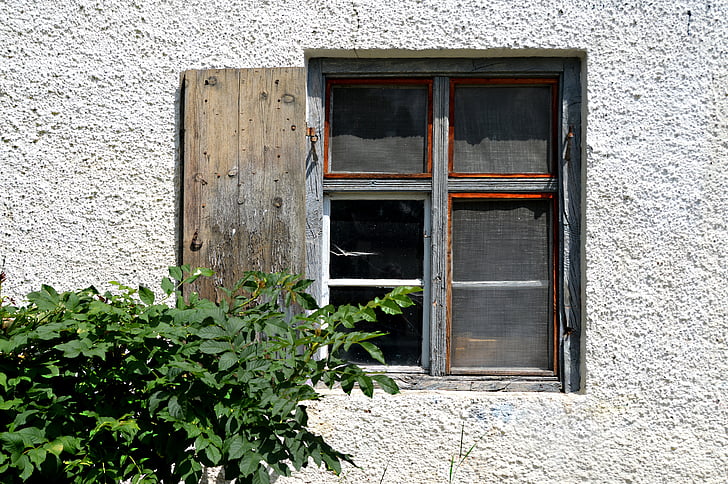 a janela para o pátio, janela antiga, decadência, teia de aranha, vidro quebrado, Deixe o idílio, agricultura