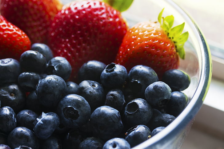 berries, blueberries, bowl, close-up, colors, colours, delicious