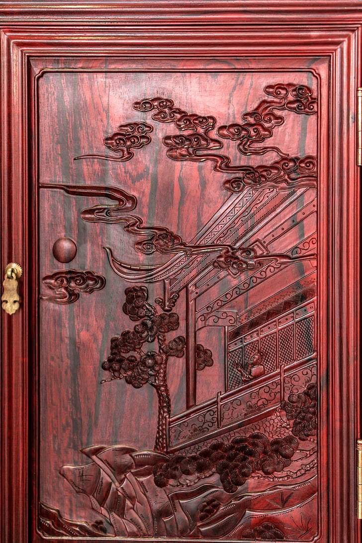 porte, bois de rose, sculpture sur, Chongqing, Jane tan kok, vieux
