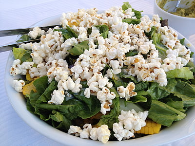 salad, popcorn, salad bowl of
