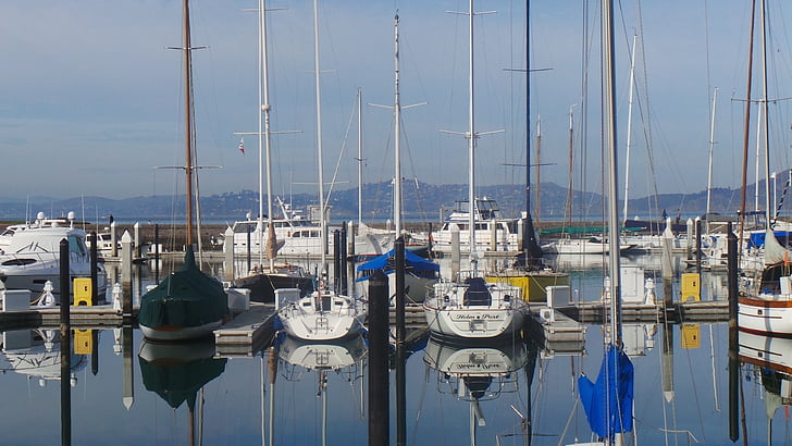 Marina, plachetnice, nádoby, přístav, klid, lodě, voda