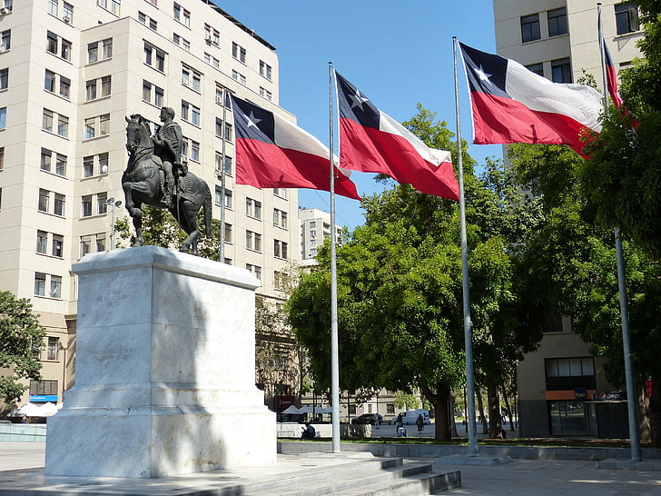 Chili, Santiago, capital, gouvernement, architecture, façade, drapeau