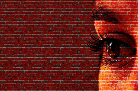 γυναίκα, πρόσωπο, τοίχου, Προβολή, τα μάτια, κατεύθυνση, τούβλο