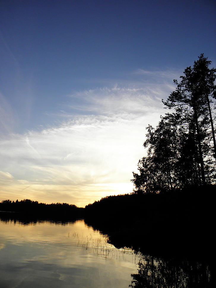 Saimaa, zonsondergang, Fins, zomer, natuur, Savonlinna, hemel