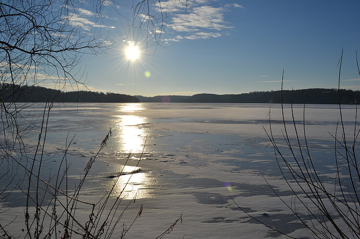 Göl, Ratzeburg, buz, Güneş, kar, Kış, donmuş