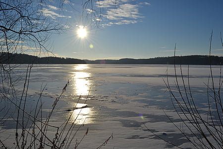 jezero, Ratzeburg, LED, Sunce, snijeg, Zima, zamrznuta
