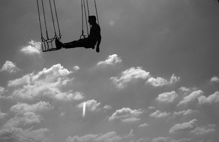 cloud, swing, fly, tips, sky, black and white, enjoyable