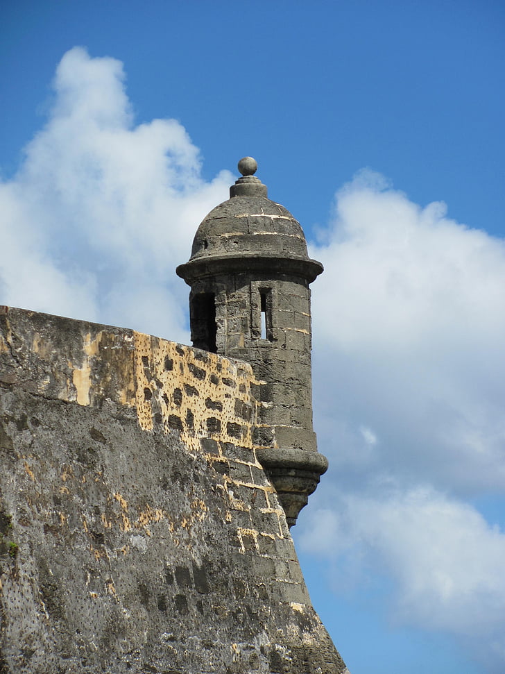Puerto rico, San juan, fort, paret, pedra, arquitectura, Torre