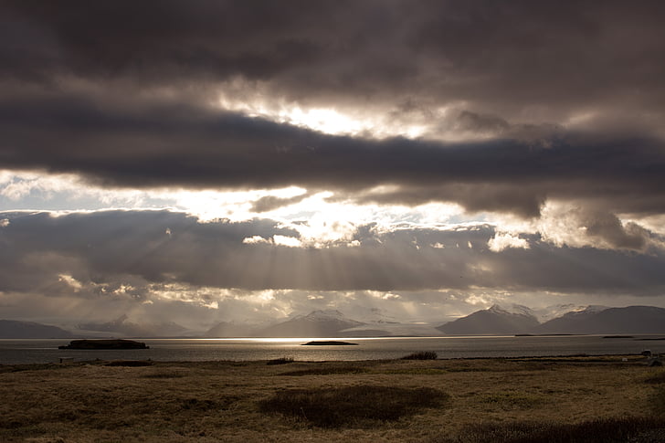 Islândia, nuvens, céu, noite, cenário, paisagem, natureza