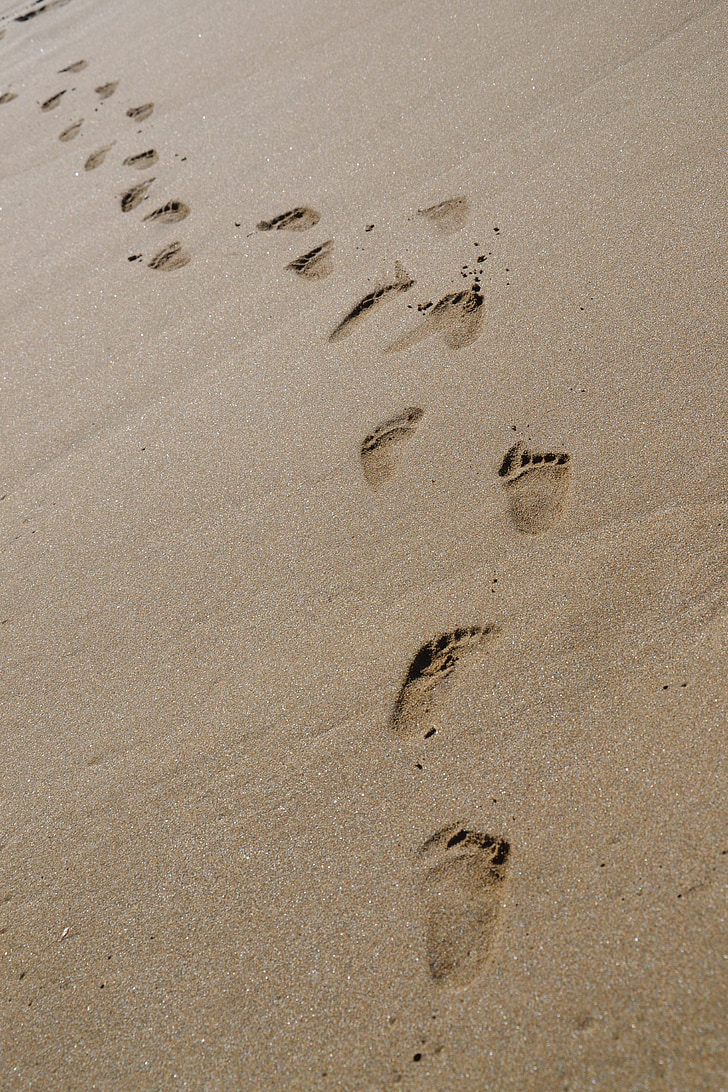 tracks, zand, strand, voetafdruk in het zand, zee, Sunny beach
