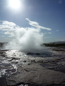 Strokkur, gejser, Island, varmt vand-dalen, Haukadalur, blaskogabyggd, udbrud