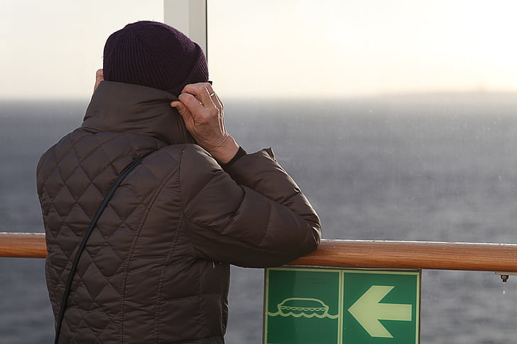 vue, Ferry, froide, horizon, mer Baltique, sur le bord, sur le pont