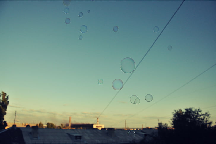 electric, wire, house, bubbles, sky, bubble, no people