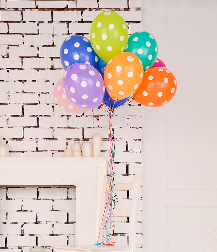 multicolored, balloons, wall, inside, door, table, candle