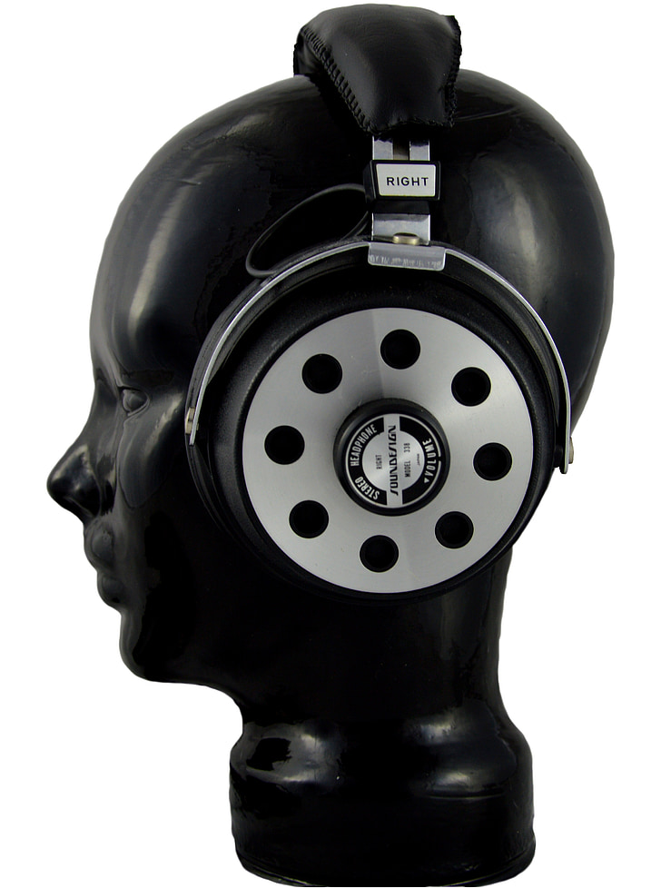 the head of the, headphones, glass, face, speaker, listen, music