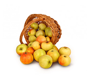 äpplen, korg, isolerade, bakgrund, gröda, frukt, mat
