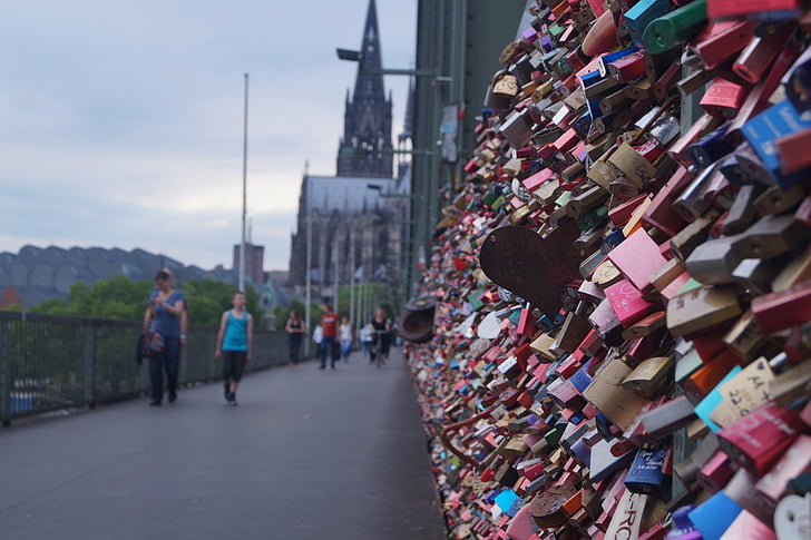 Köln, grad, ljubezen grad, Hohenzollern most, gradovi, ključavnice ljubezni, žabice