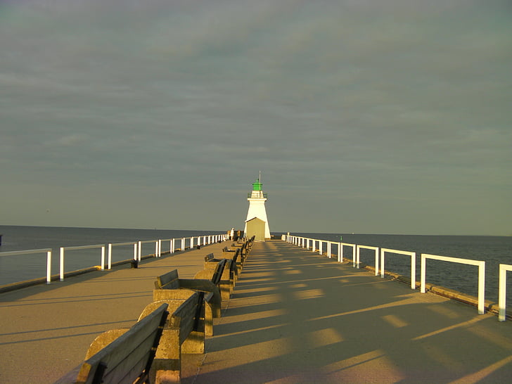 Lighthouse, Port dover, på, Pier, perspektiv, skygger, Sky