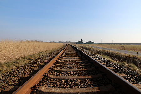 seemed, railway, sky, wide, empty, blue, railway rails