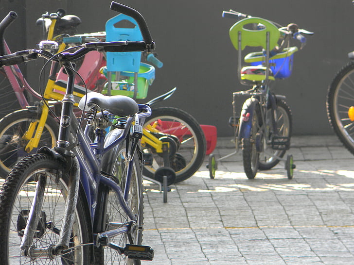 bicicleta, niños, bicicleta, niño, diversión, feliz, infancia
