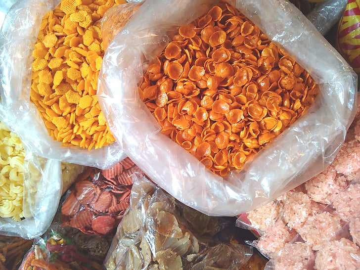 Orange, gul, rå, mat, färg, Cracker, Indonesien