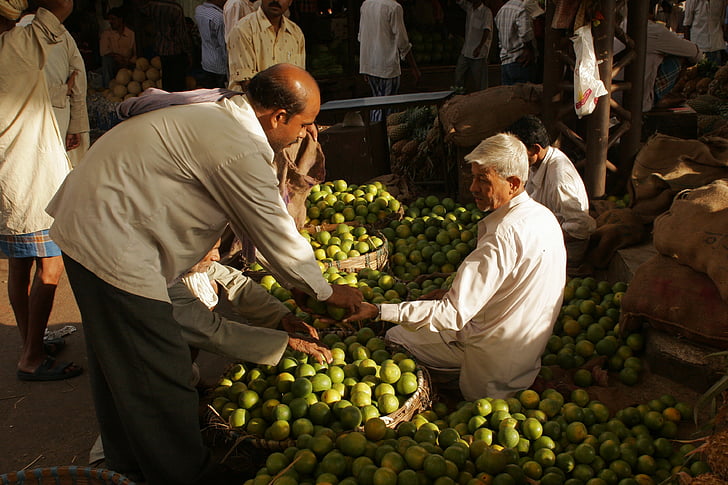 Индия, Бомбай, пазар, Продава, плодове, цитрусови плодове
