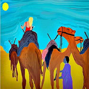 malba, Barva, barevné, barevná hra velbloudi, poušť, písek, pozadí