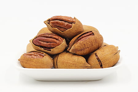 pekannötter, nut, valnötter, mat, mat och dryck, vit bakgrund, Bakad