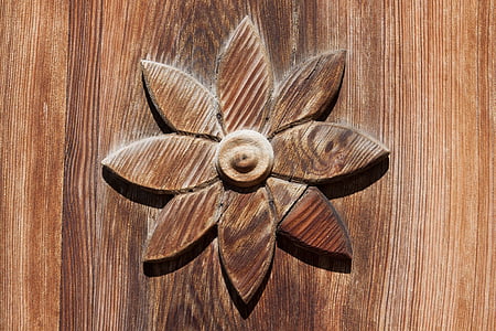 porta, adorn, l'entrada, vell, fusta, flor, estilitzada