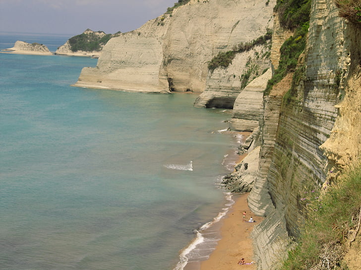 coast, cliffs, corfu, greece, sea, beach